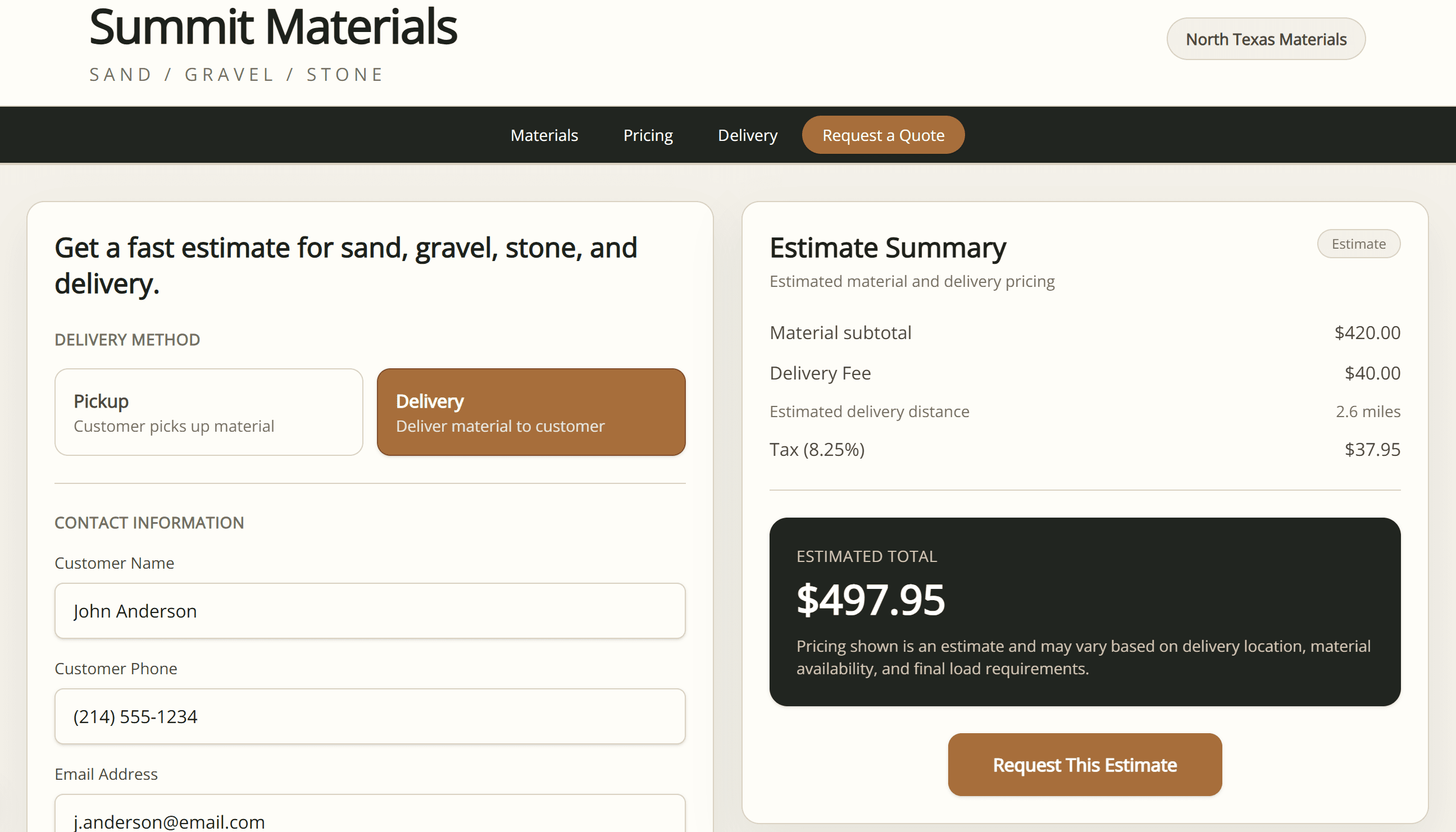 Bulk Material Estimator Preview